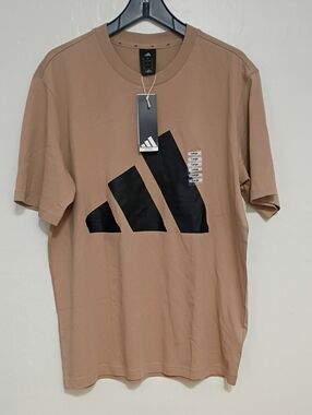 Adidas Big Logo Short Sleeve T-Shirt Warm Sandstone & Black Size L NWT